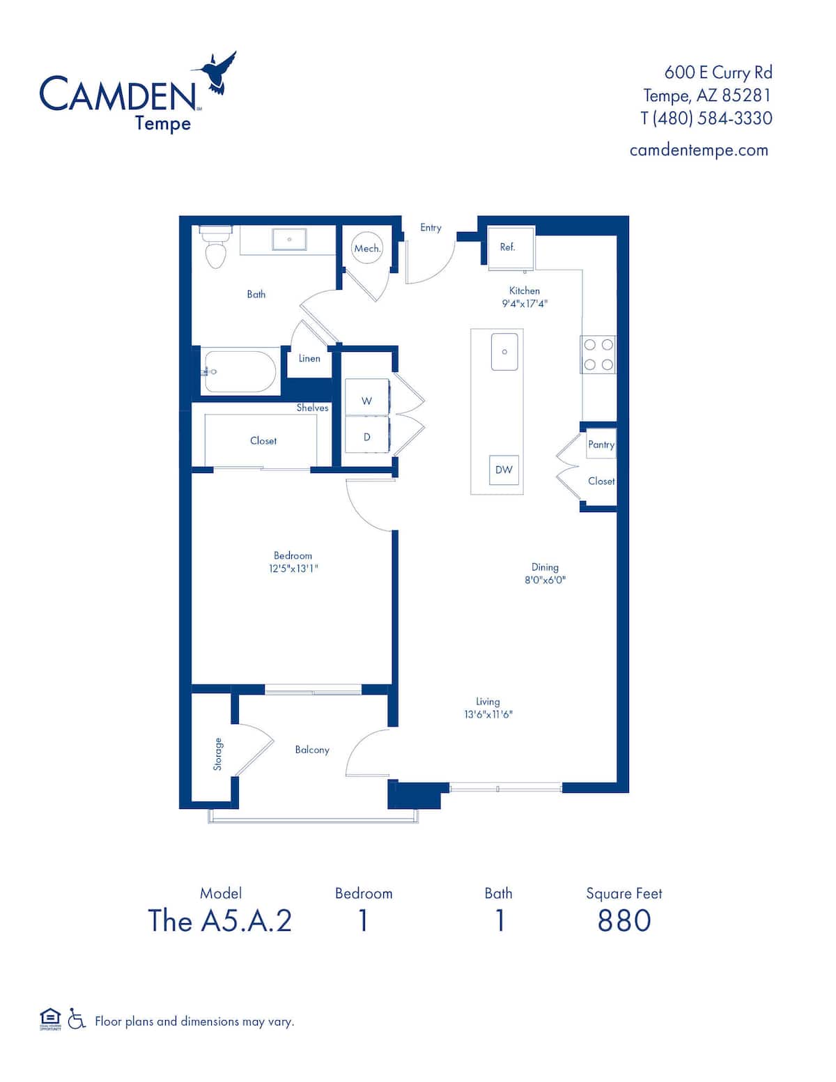 Floorplan diagram for A5.A.2, showing 1 bedroom