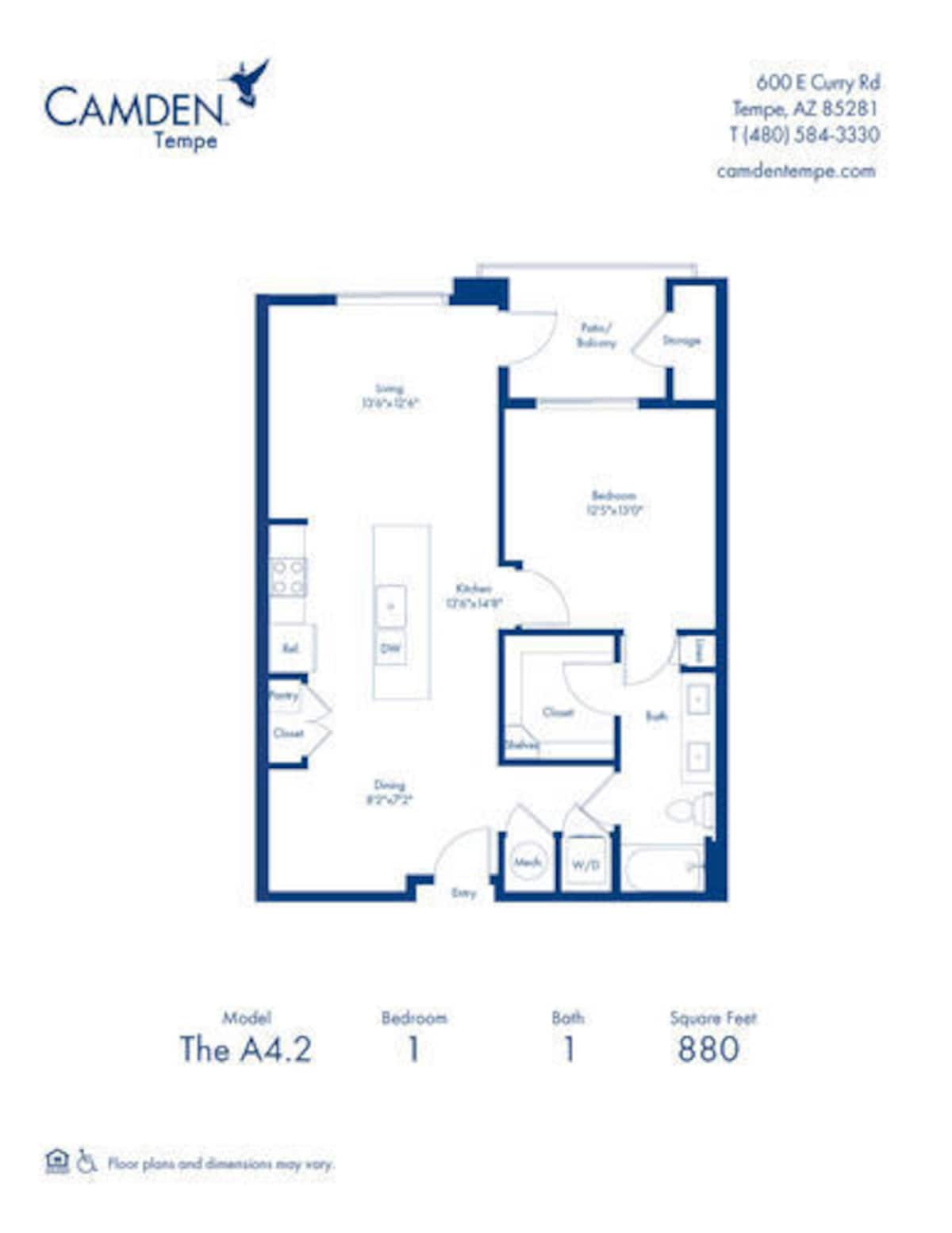 Floorplan diagram for The A4.2, showing 1 bedroom