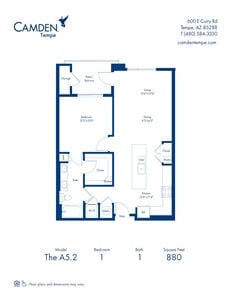 Floorplan diagram for The A5.2, showing 1 bedroom