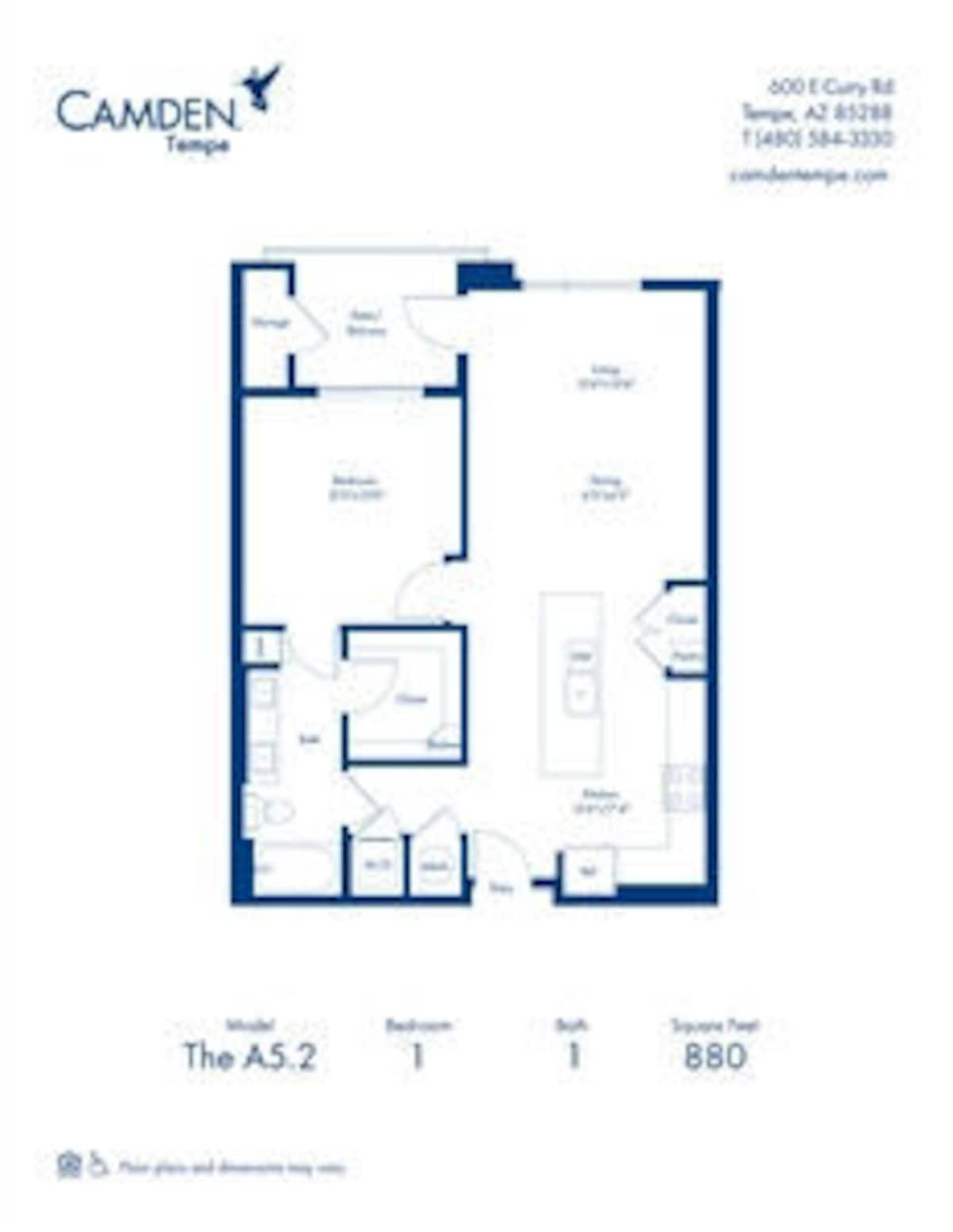 Floorplan diagram for The A5.2, showing 1 bedroom