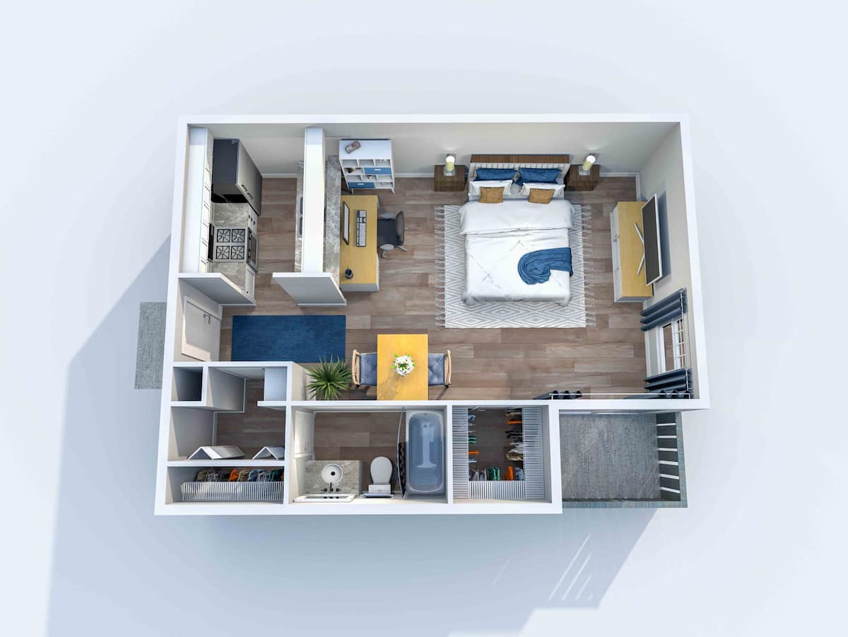 Floorplan diagram for Studio E2, showing Studio