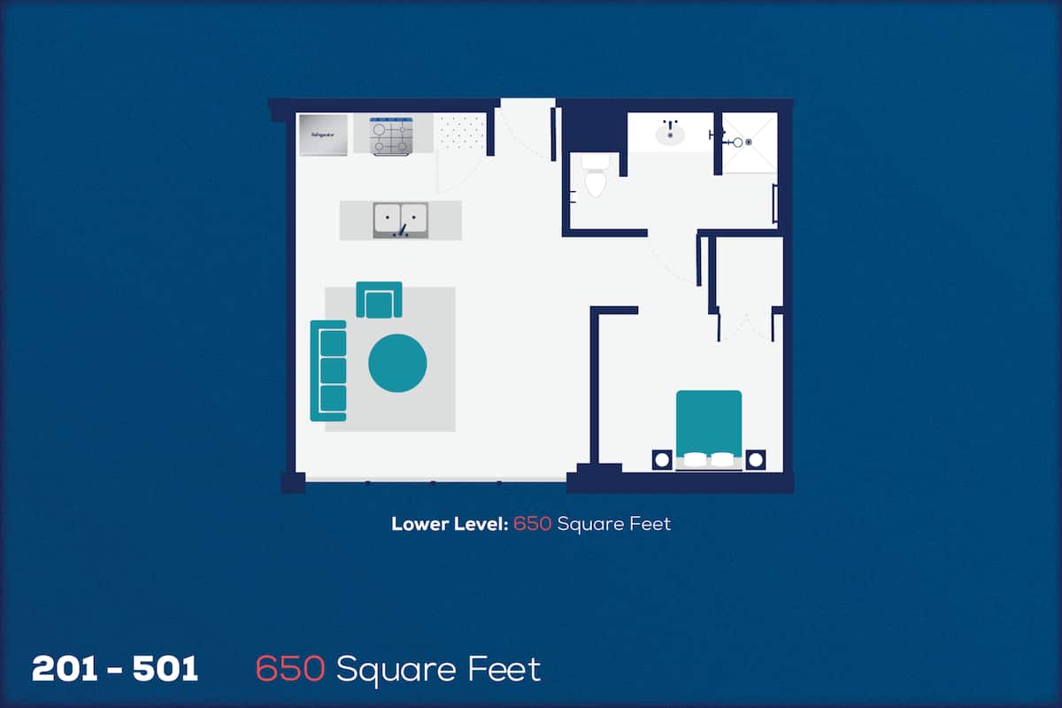 Floorplan diagram for 201, showing 1 bedroom