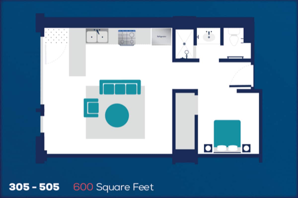 Floorplan diagram for 305, showing 1 bedroom