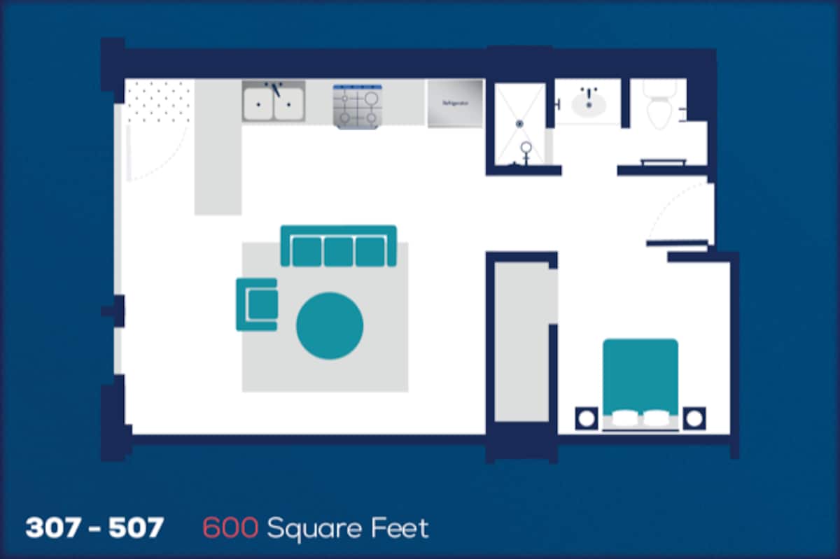 Floorplan diagram for 307, showing 1 bedroom
