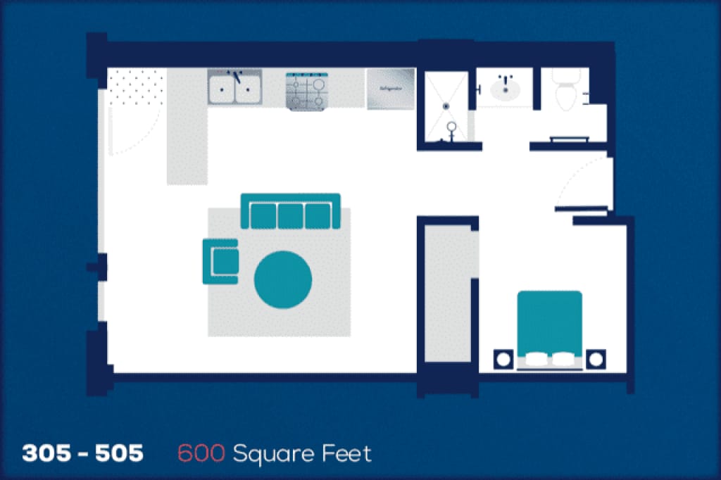 Floorplan diagram for 405, showing 1 bedroom