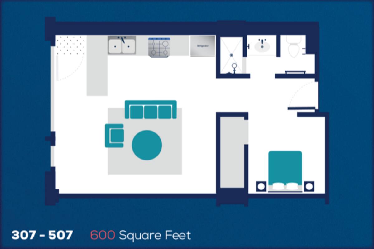 Floorplan diagram for 407, showing 1 bedroom