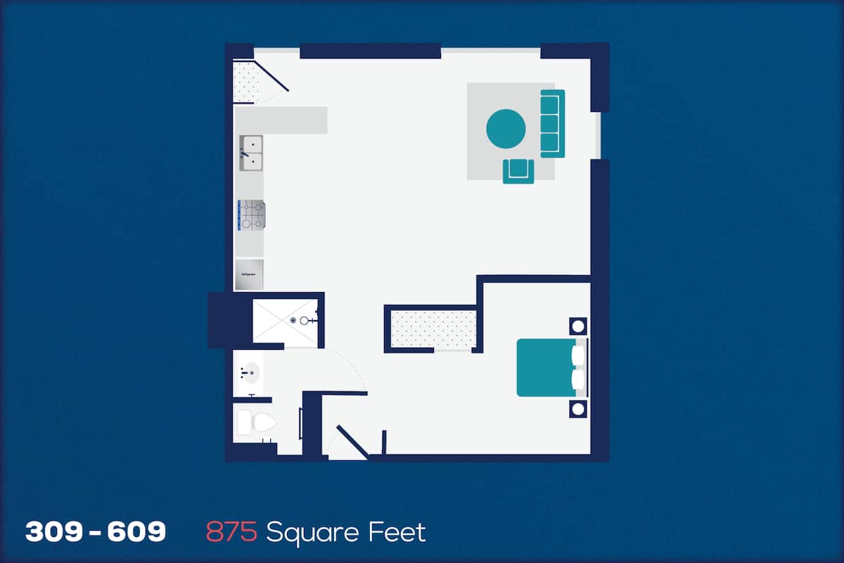 Floorplan diagram for 409, showing 1 bedroom