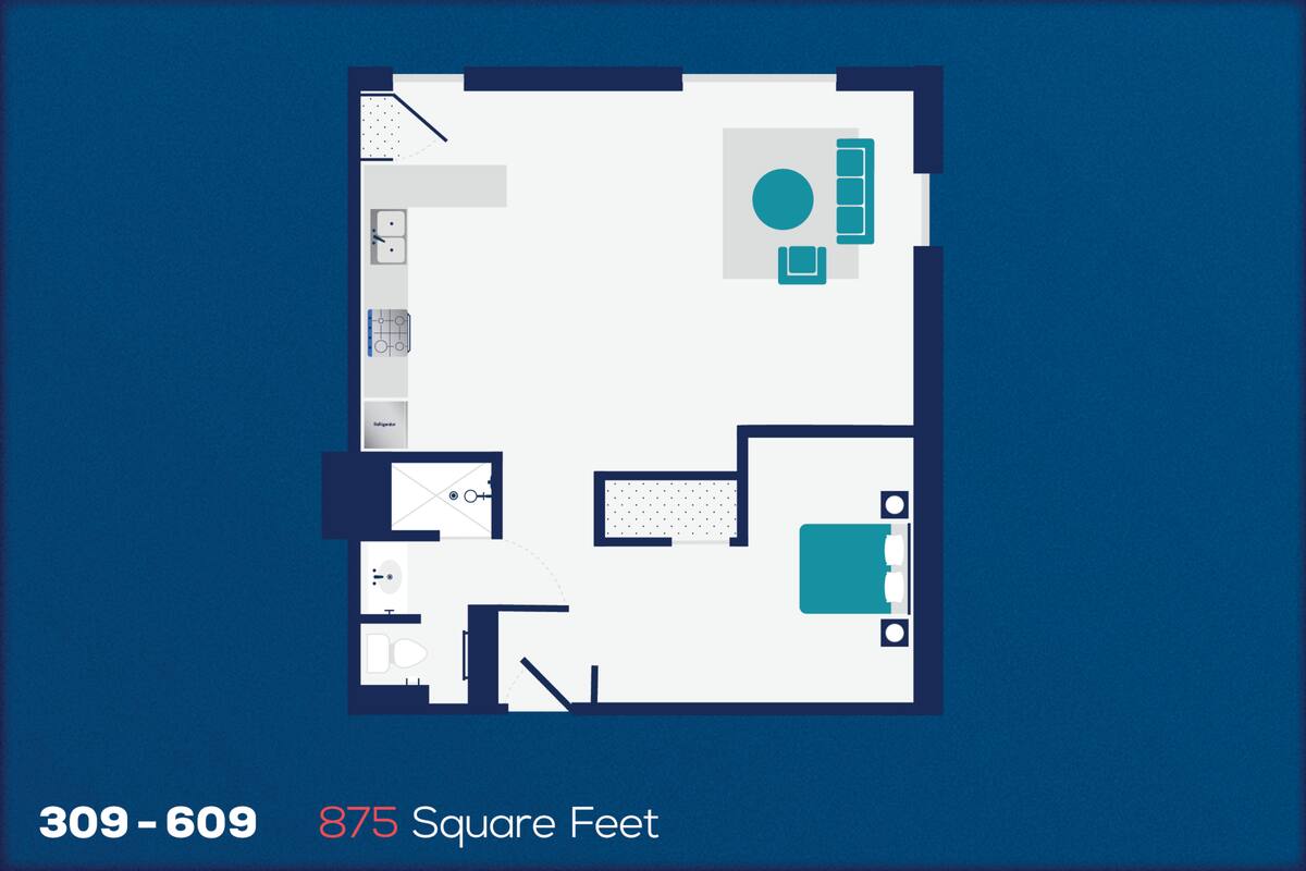 Floorplan diagram for 609, showing 1 bedroom