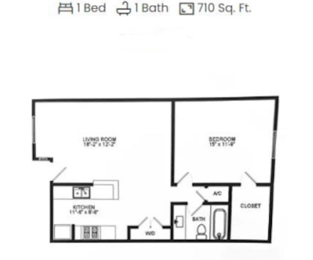 Floorplan diagram for 1X1 A10, showing 1 bedroom