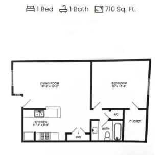 Floorplan diagram for 1X1 A9, showing 1 bedroom