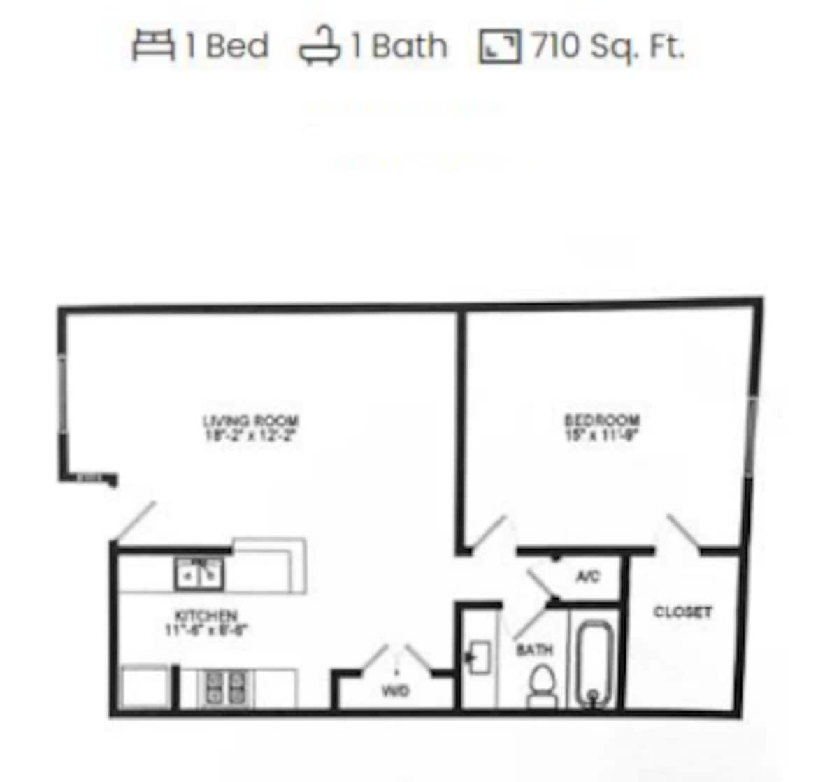 Floorplan diagram for 1X1 A9, showing 1 bedroom