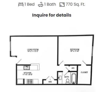 Floorplan diagram for 1x1 A13, showing 1 bedroom