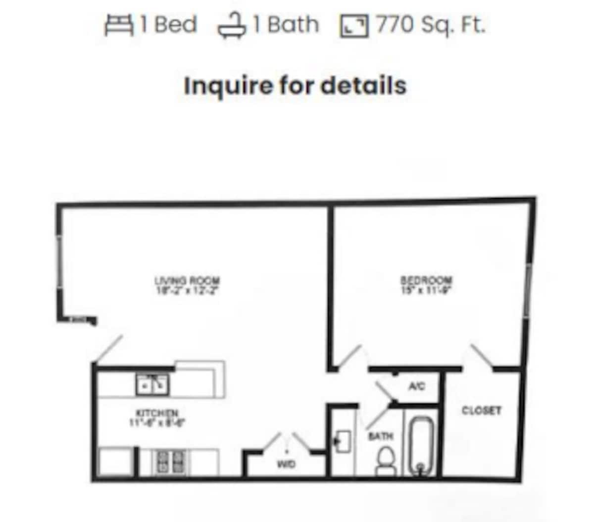 Floorplan diagram for 1x1 A13, showing 1 bedroom