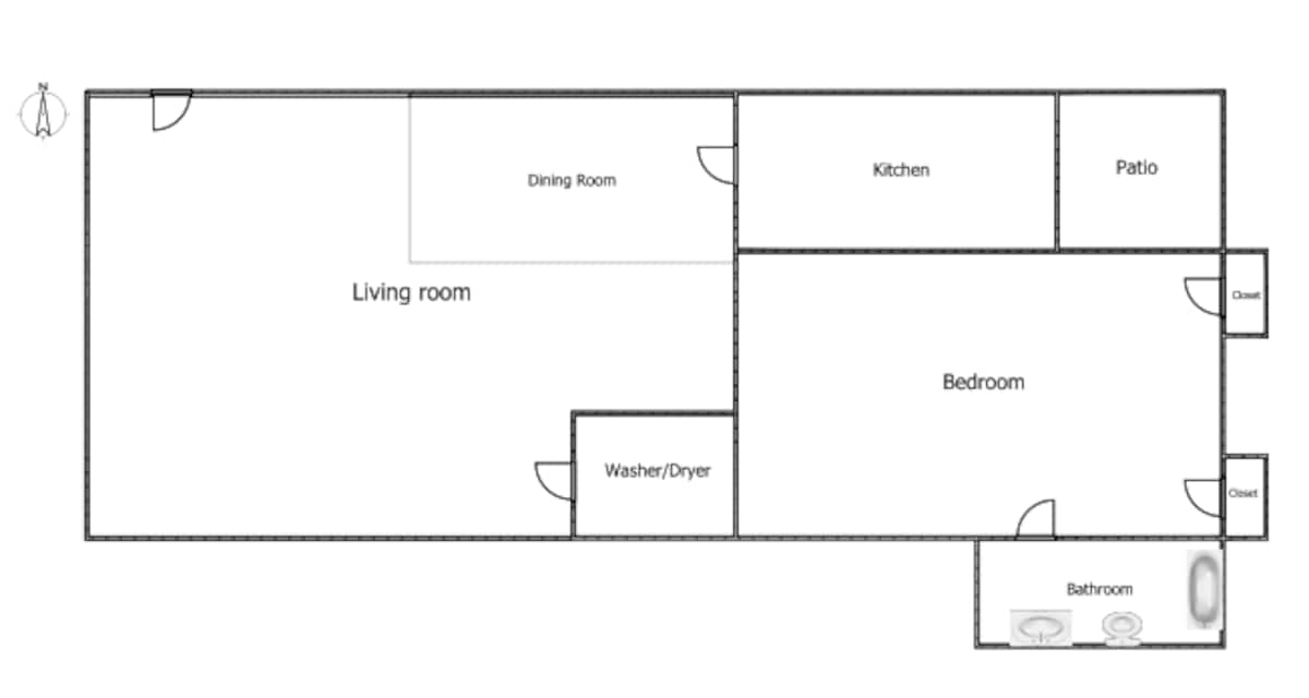 Floorplan diagram for 1x1 A20, showing 1 bedroom