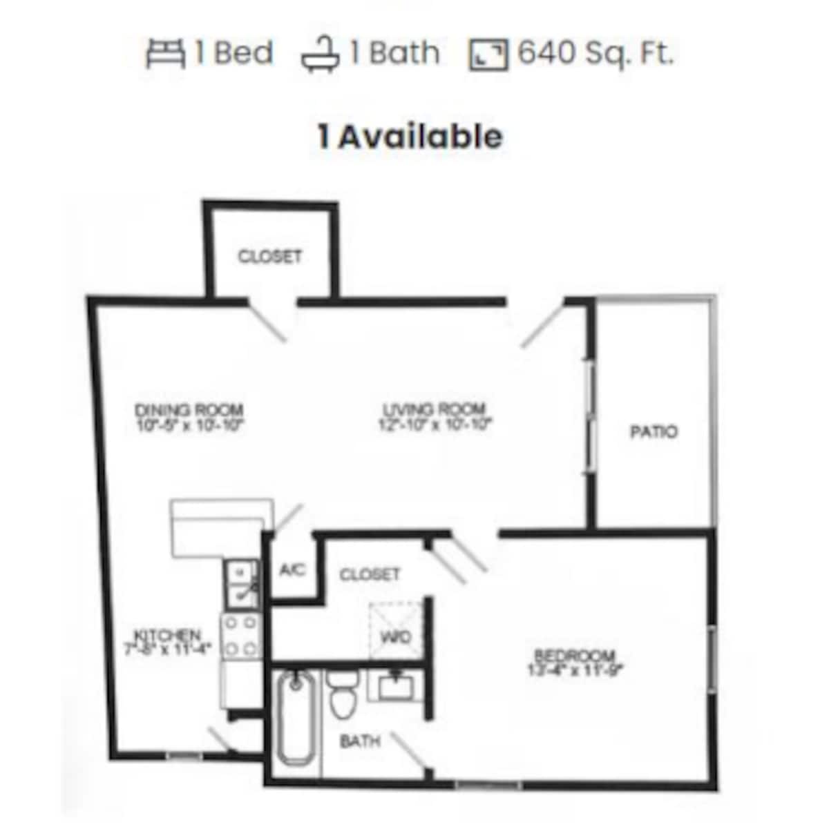 Floorplan diagram for 1x1 A4, showing 1 bedroom