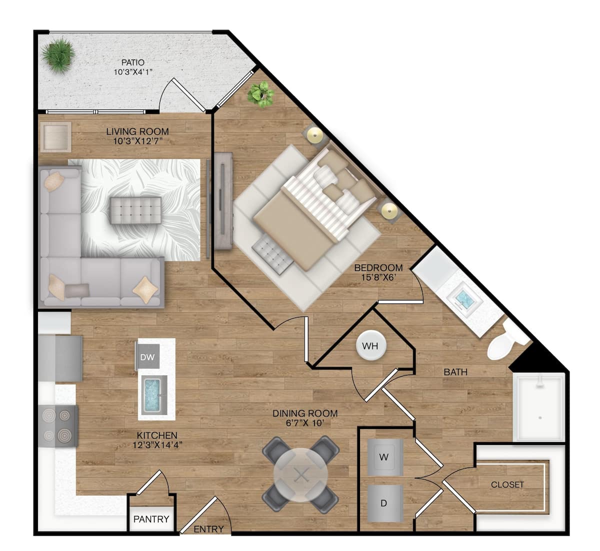 Floorplan diagram for A3, showing 1 bedroom