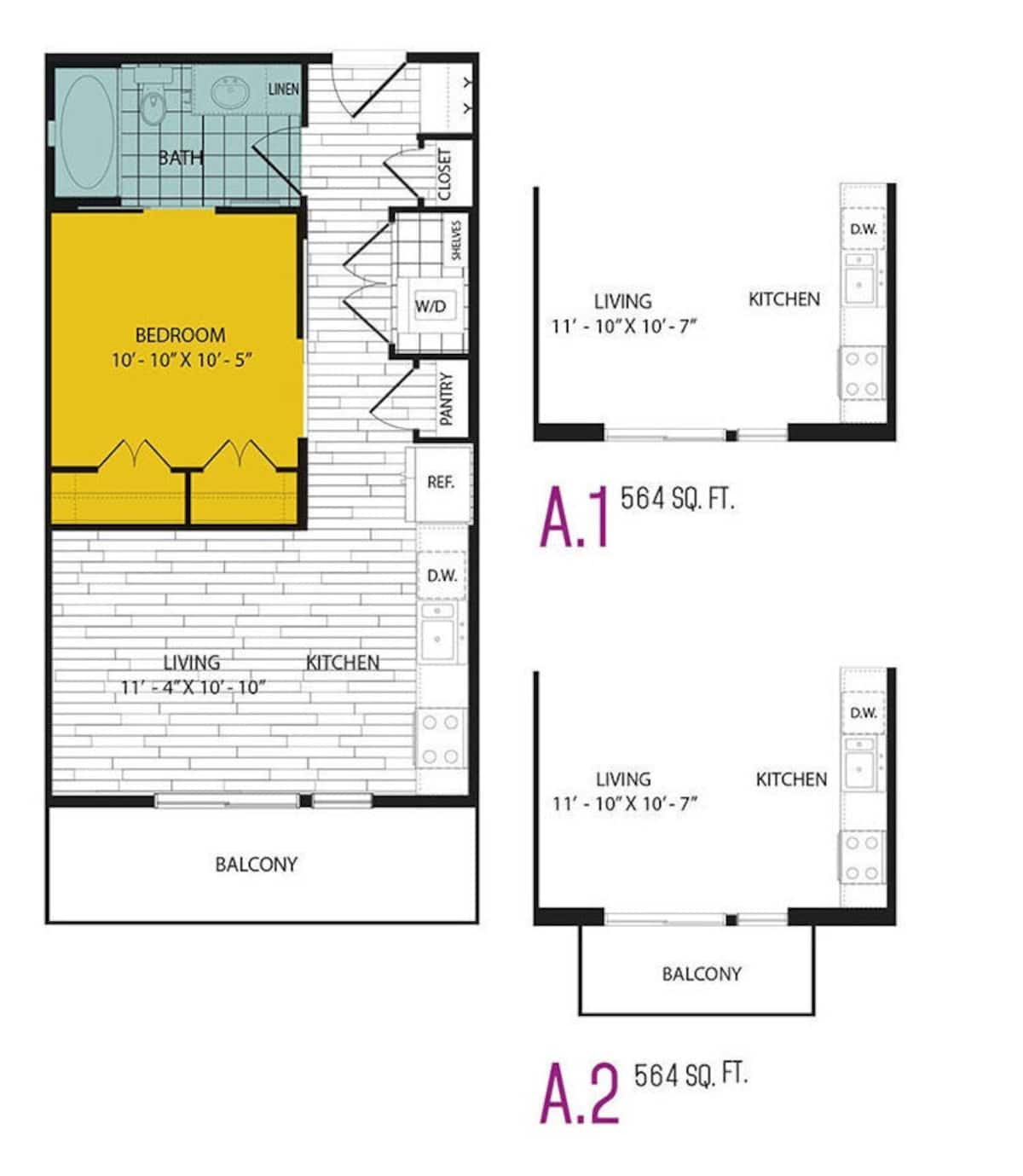 Floorplan diagram for A, showing 1 bedroom