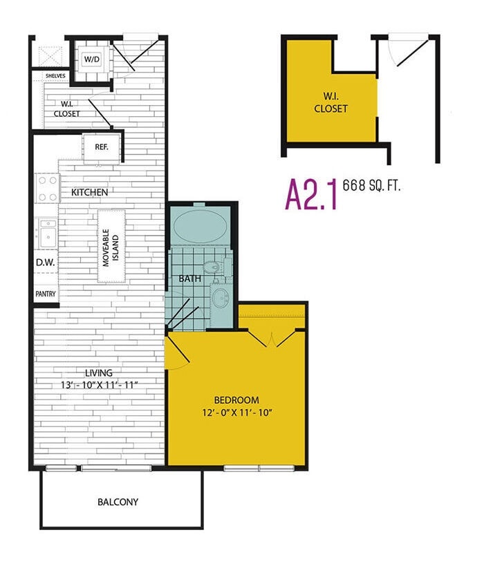 Floorplan diagram for A2, showing 1 bedroom