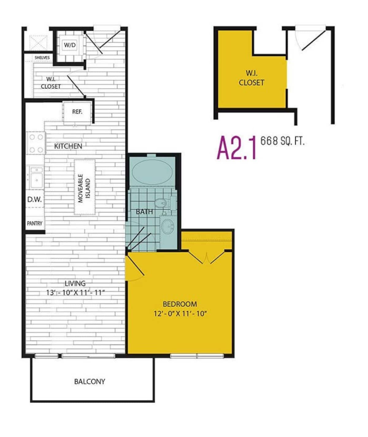 Floorplan diagram for A2, showing 1 bedroom