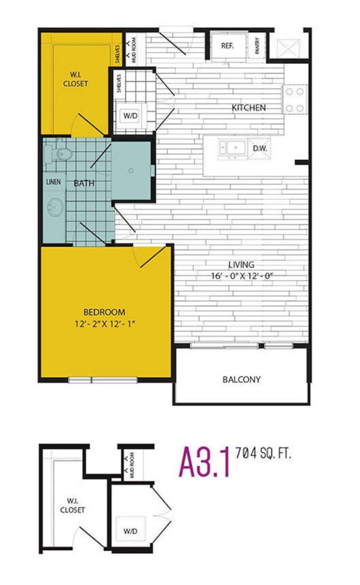 Floorplan diagram for A3, showing 1 bedroom