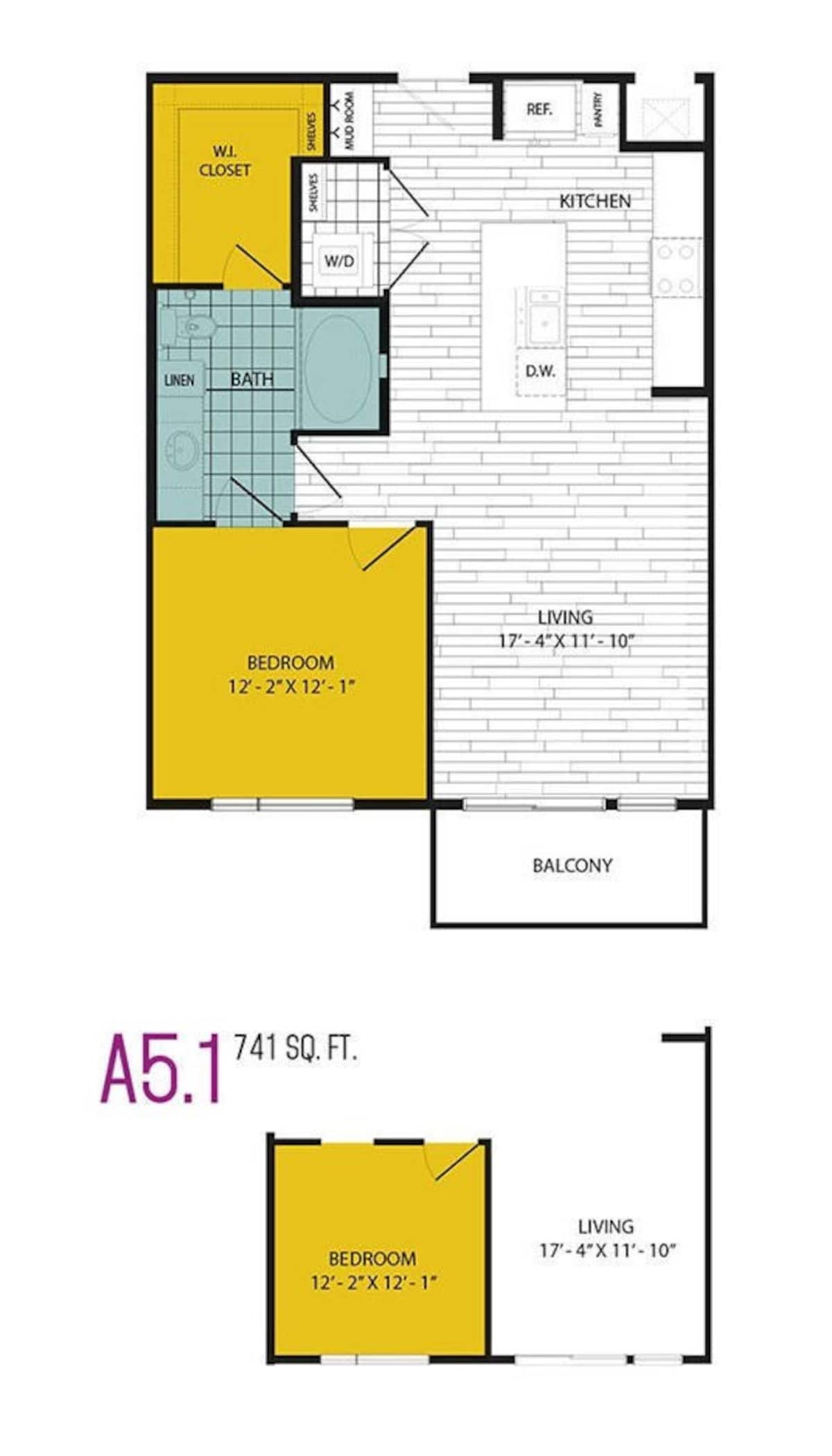 Floorplan diagram for A5, showing 1 bedroom