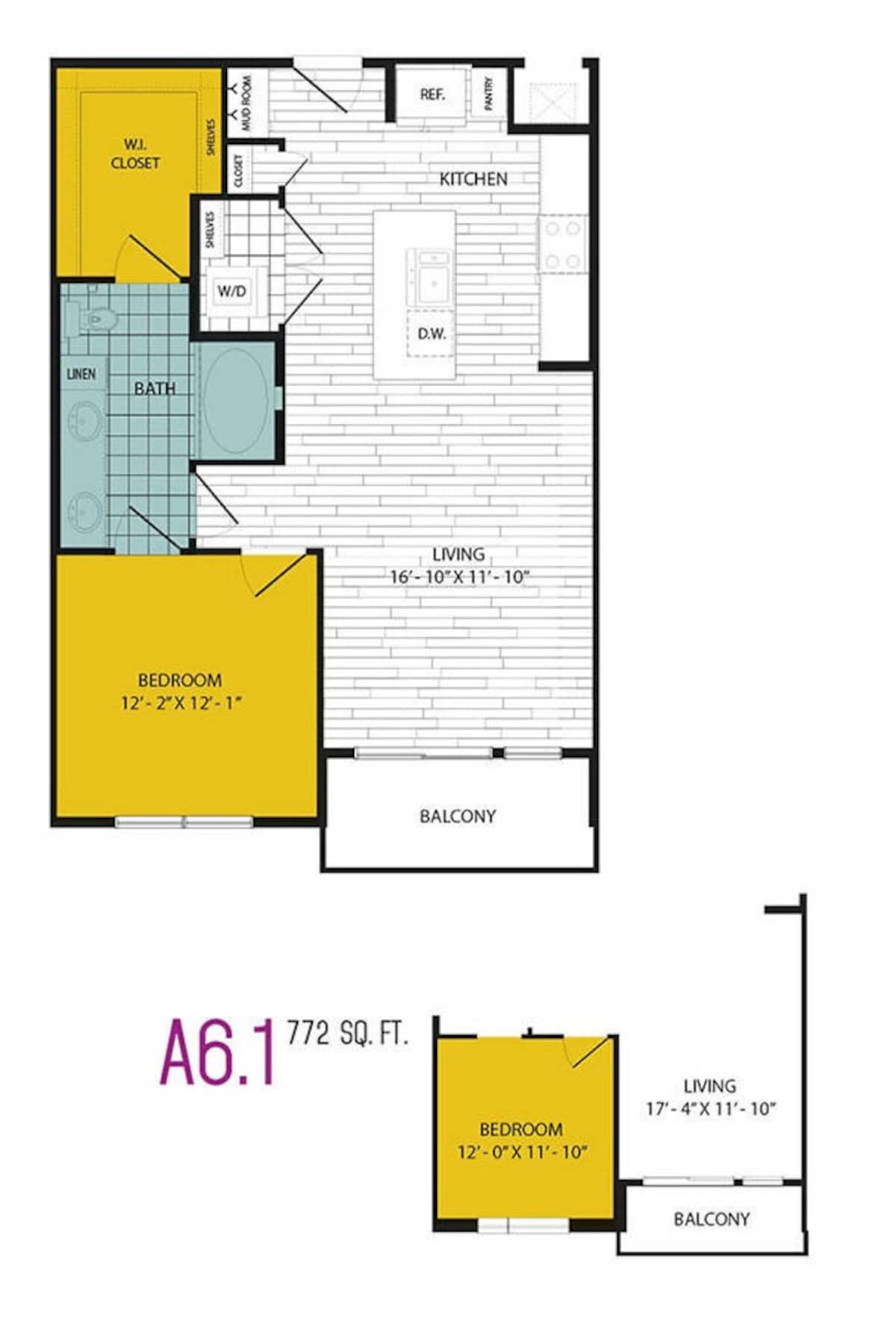 Floorplan diagram for A6, showing 1 bedroom
