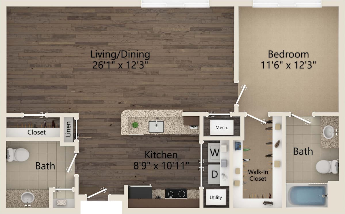 Floorplan diagram for Davidson, showing 1 bedroom