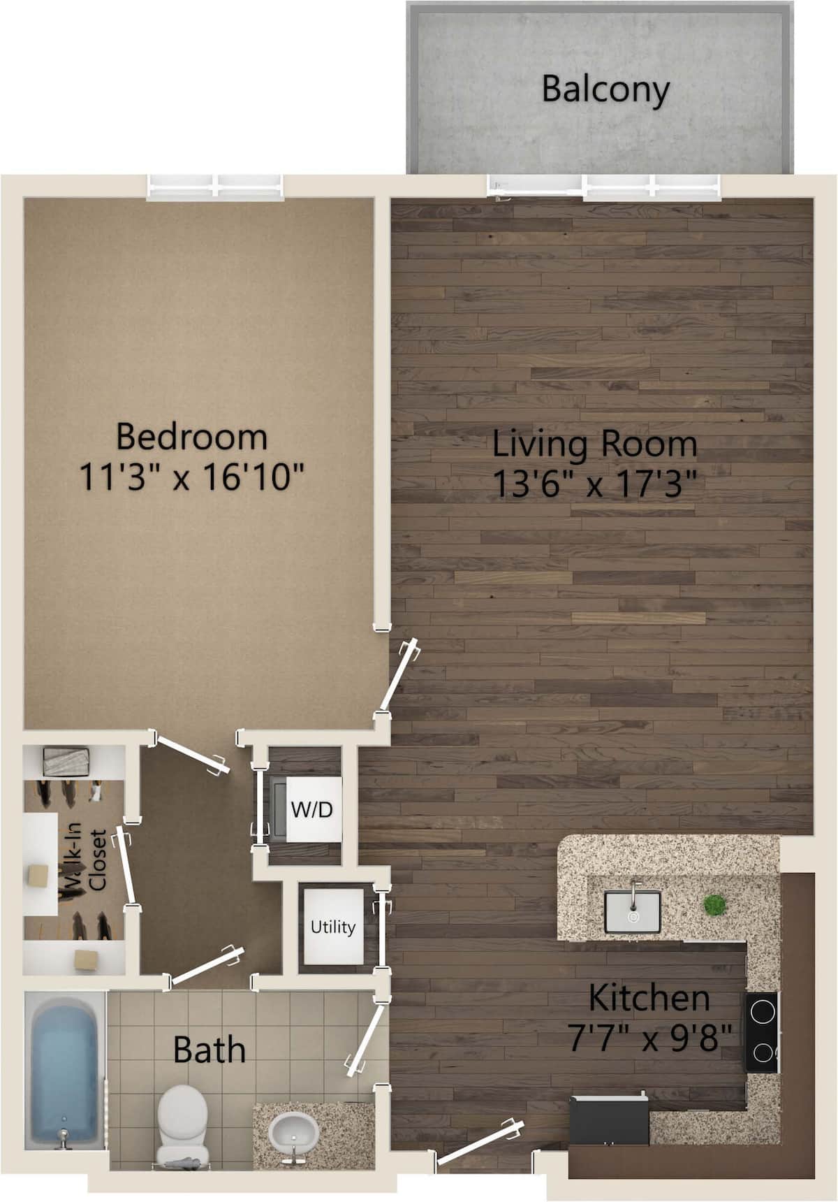 Floorplan diagram for Mint, showing 1 bedroom