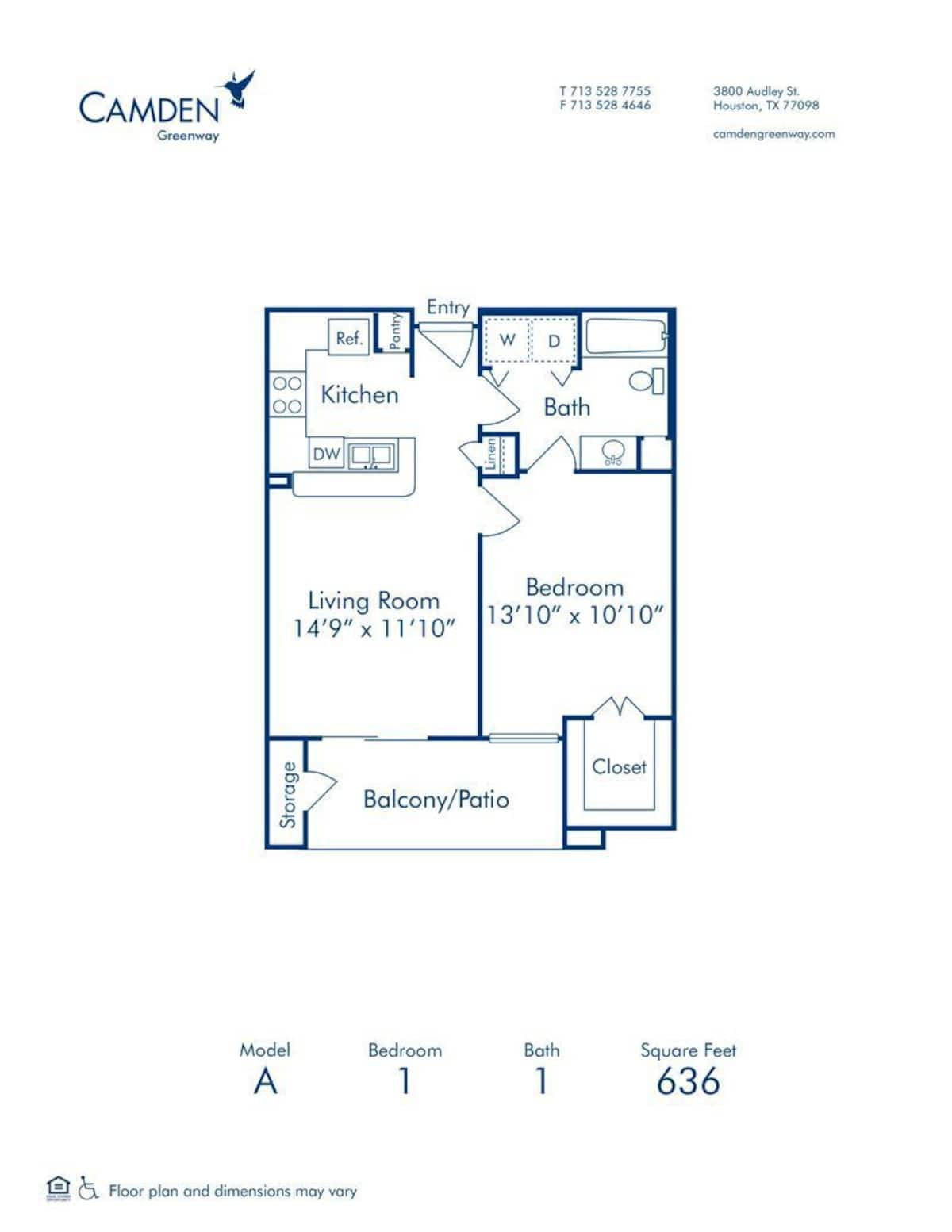 Floorplan diagram for A, showing 1 bedroom