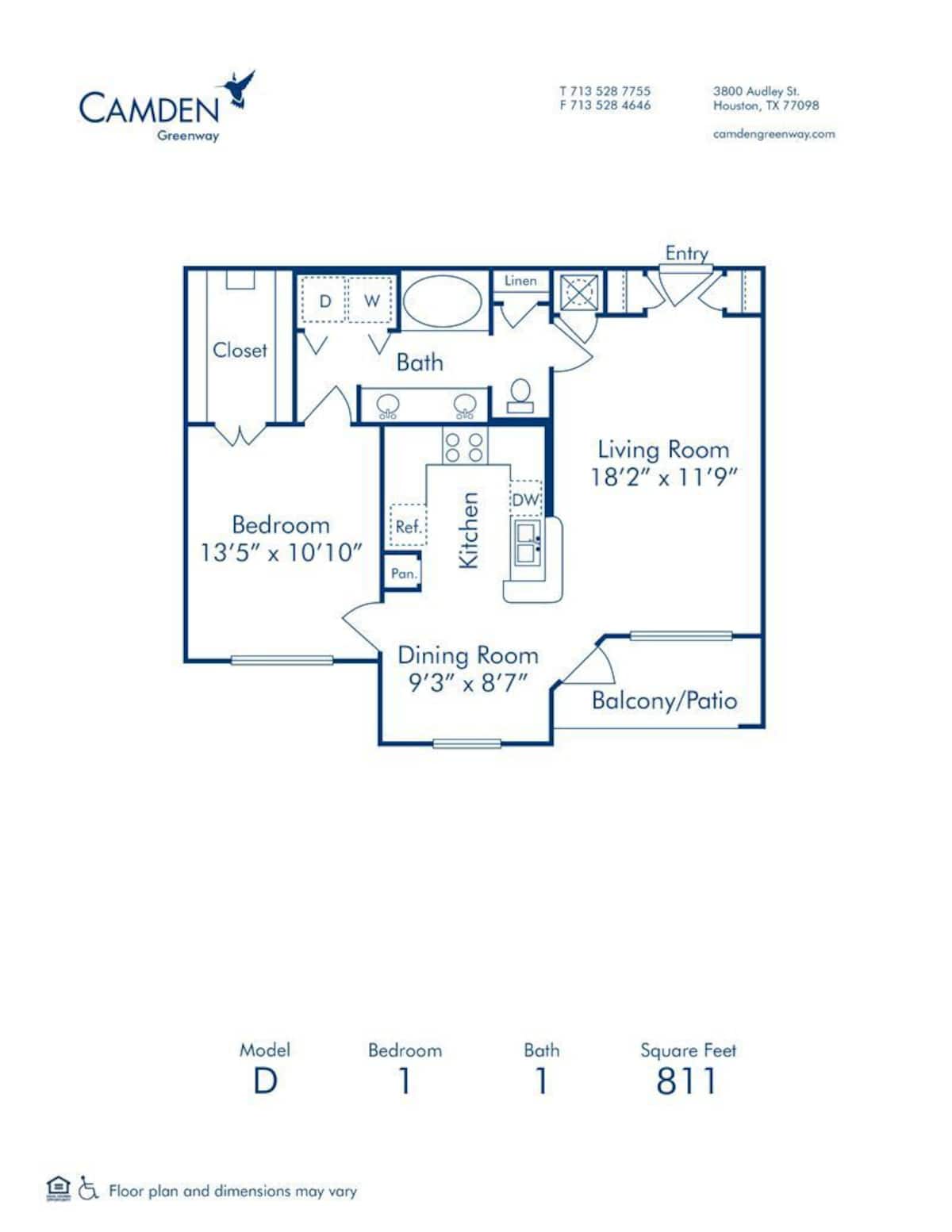 Floorplan diagram for D, showing 1 bedroom