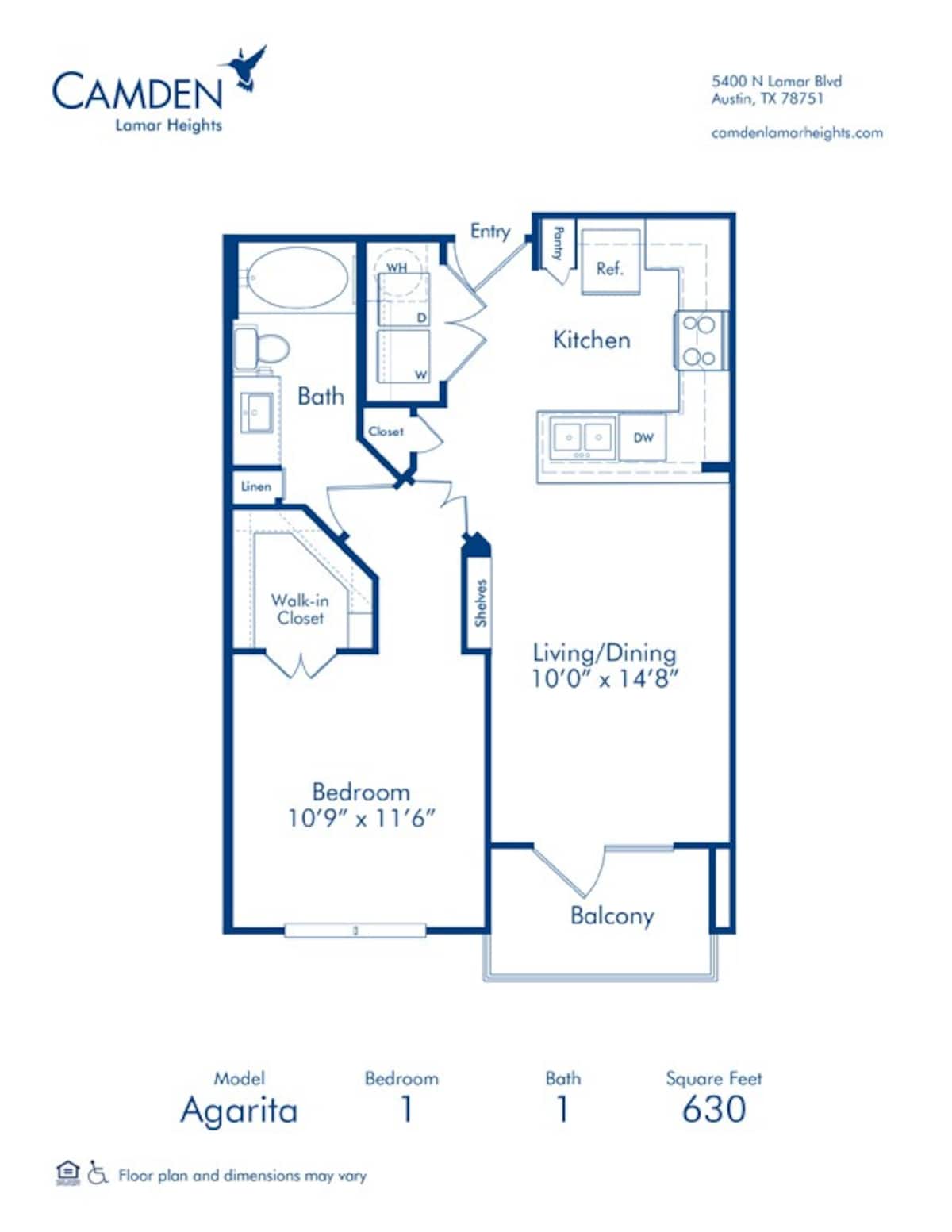 Floorplan diagram for Agarita, showing 1 bedroom