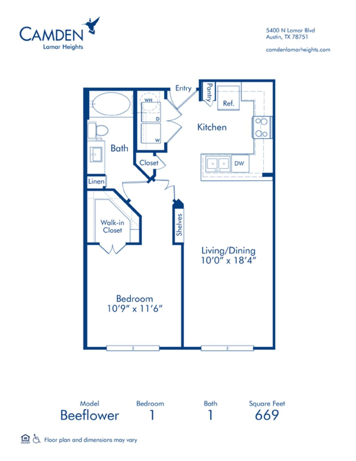 Floorplan diagram for Beeflower, showing 1 bedroom