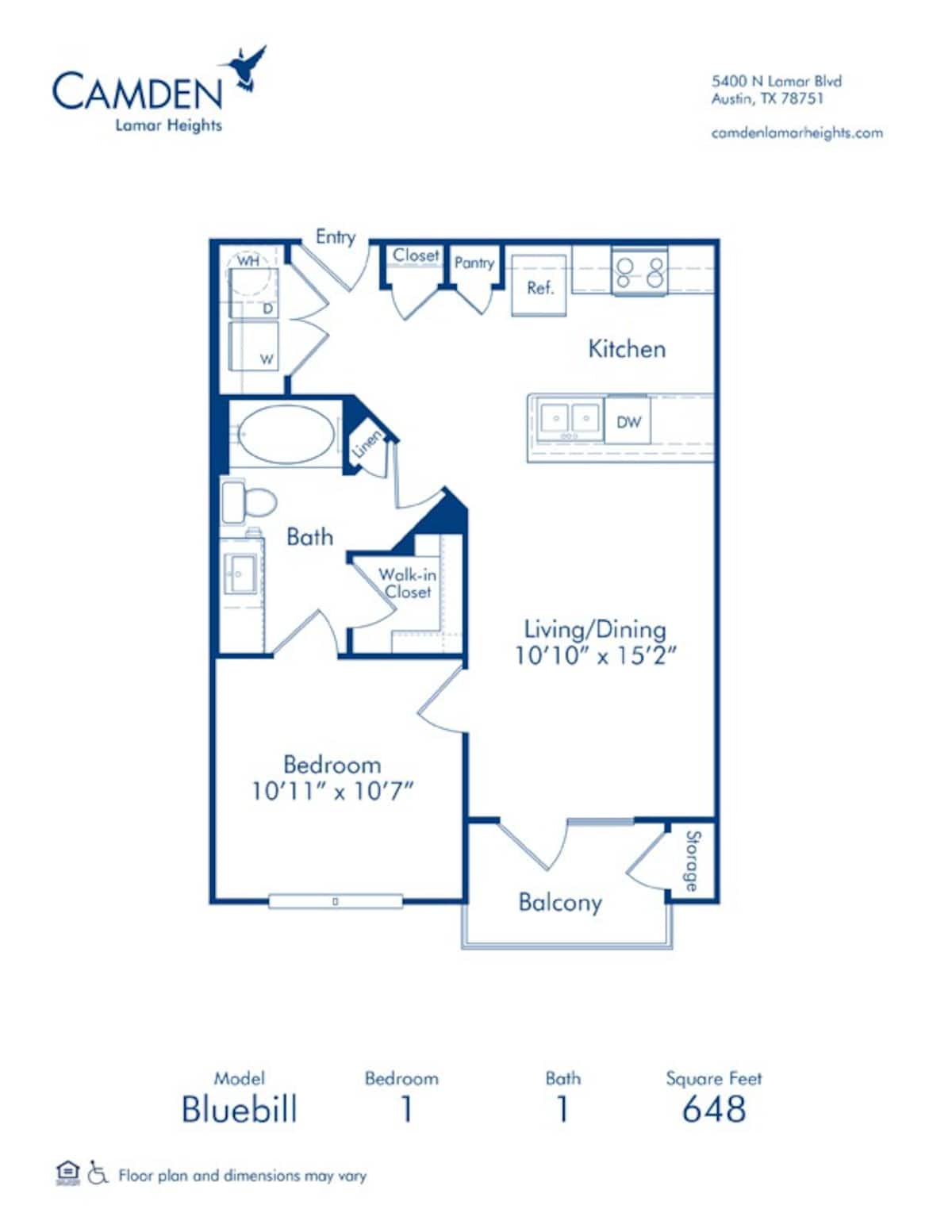 Floorplan diagram for Bluebill, showing 1 bedroom