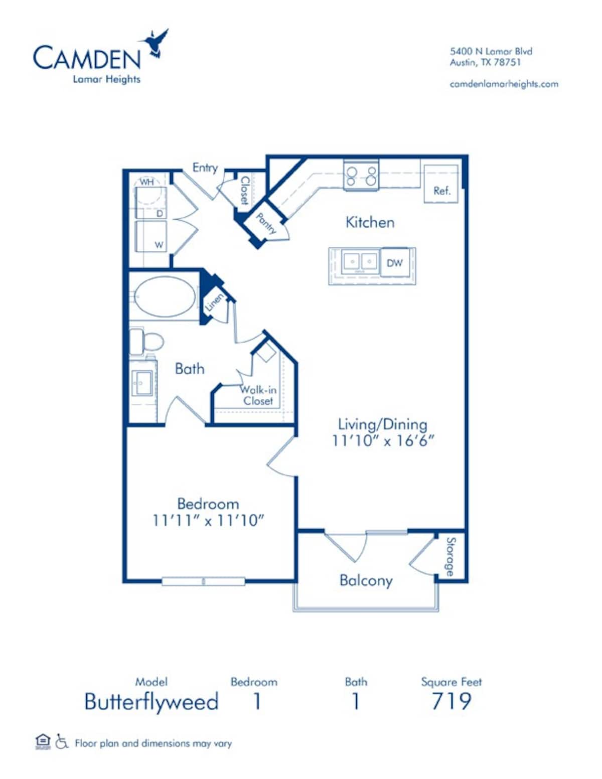 Floorplan diagram for Butterflyweed, showing 1 bedroom