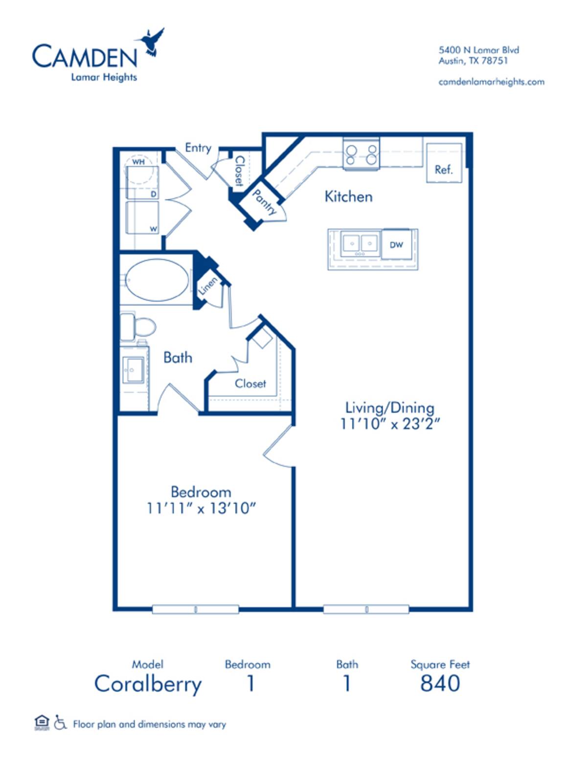 Floorplan diagram for Coralberry, showing 1 bedroom