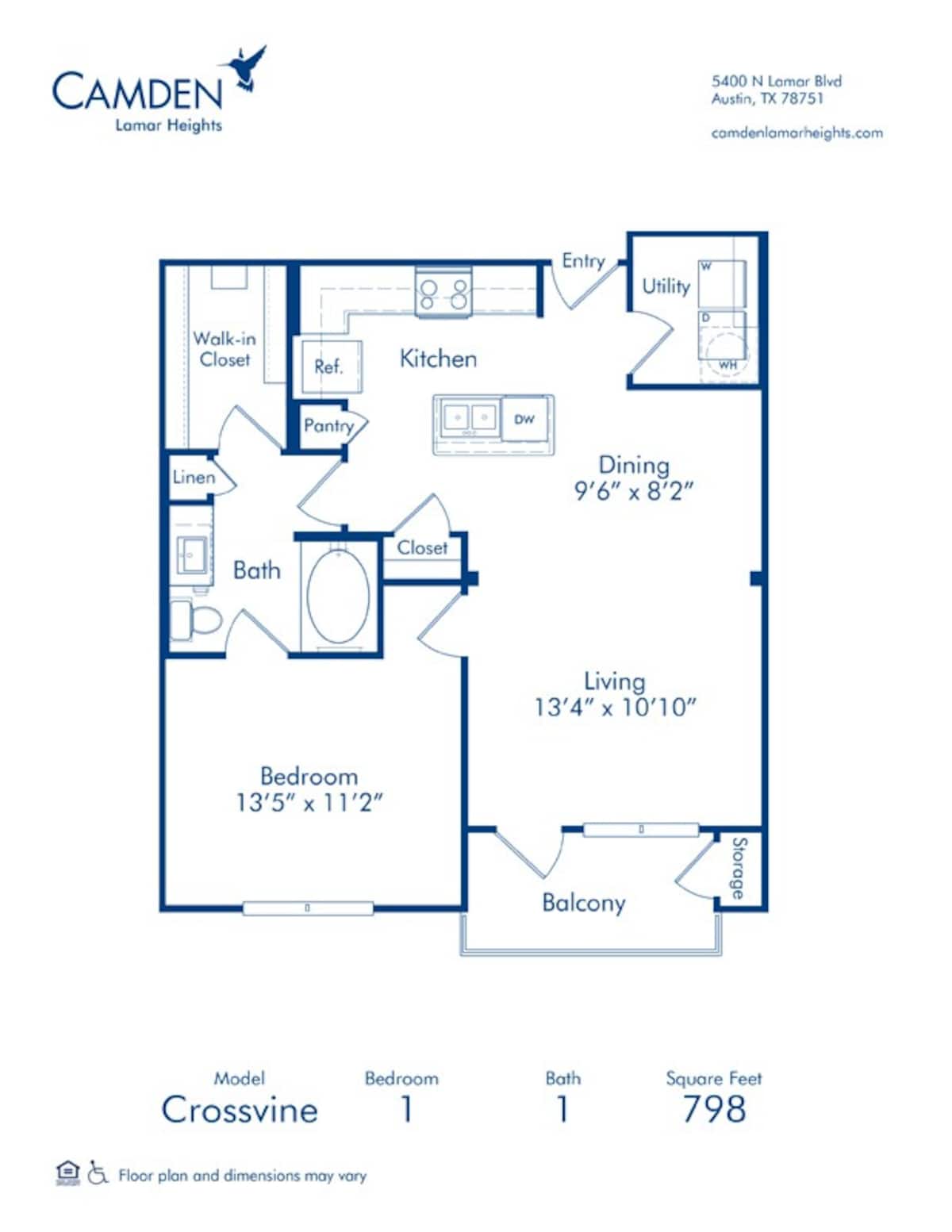Floorplan diagram for Crossvine, showing 1 bedroom