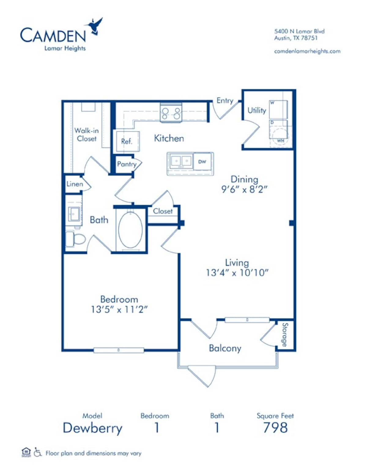 Floorplan diagram for Dewberry, showing 1 bedroom