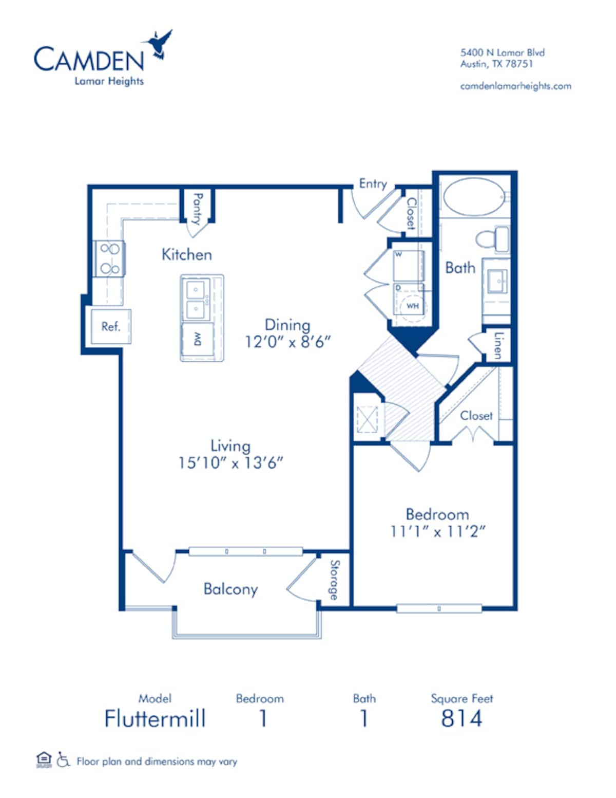 Floorplan diagram for Fluttermill, showing 1 bedroom