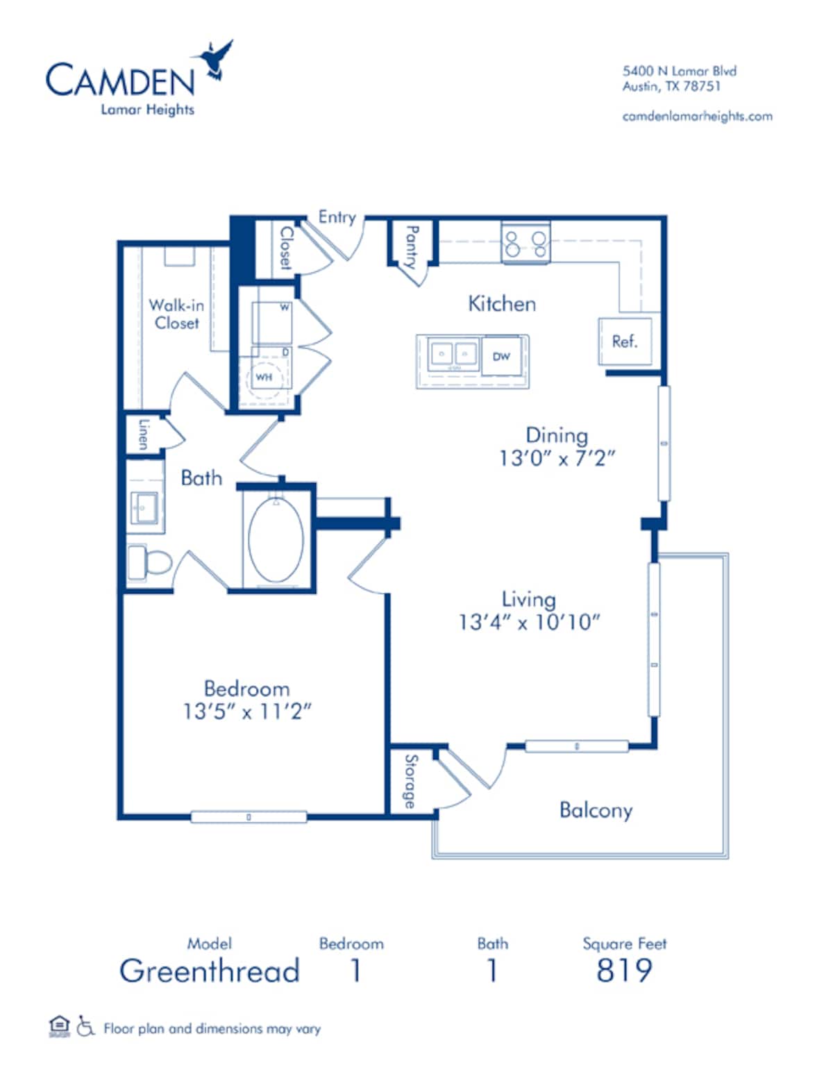 Floorplan diagram for Greenthread, showing 1 bedroom