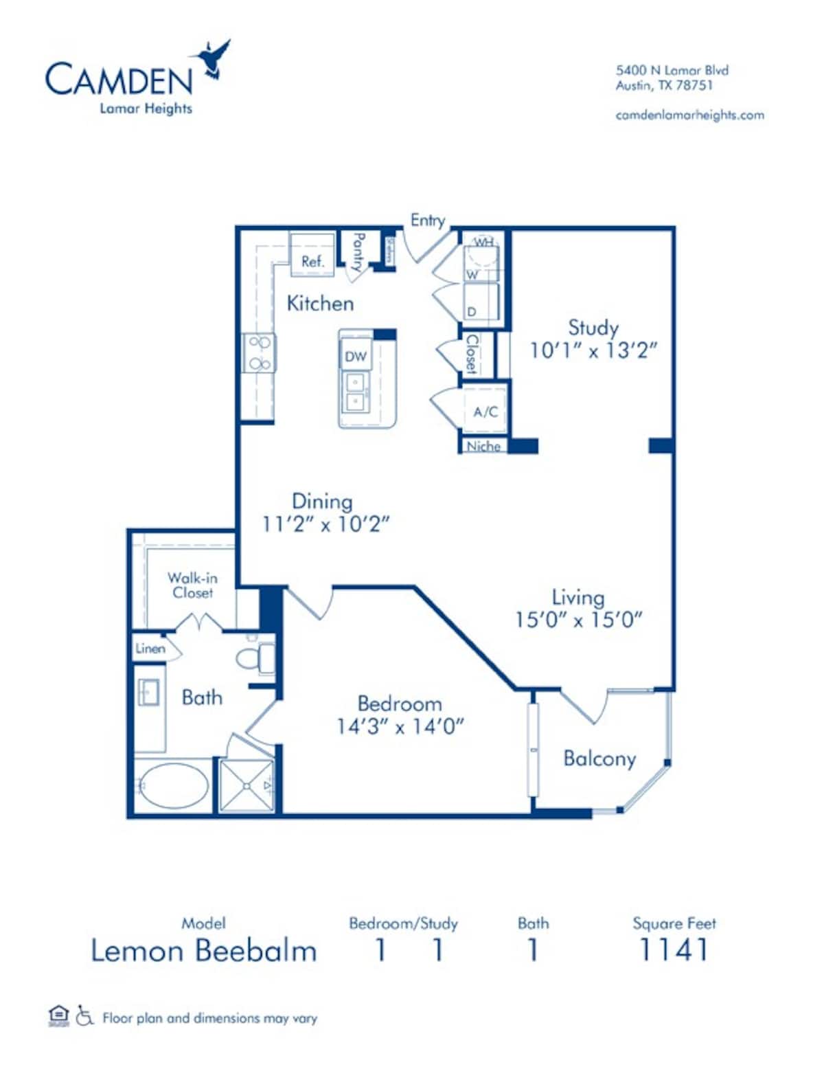 Floorplan diagram for Lemon Beebalm, showing 1 bedroom