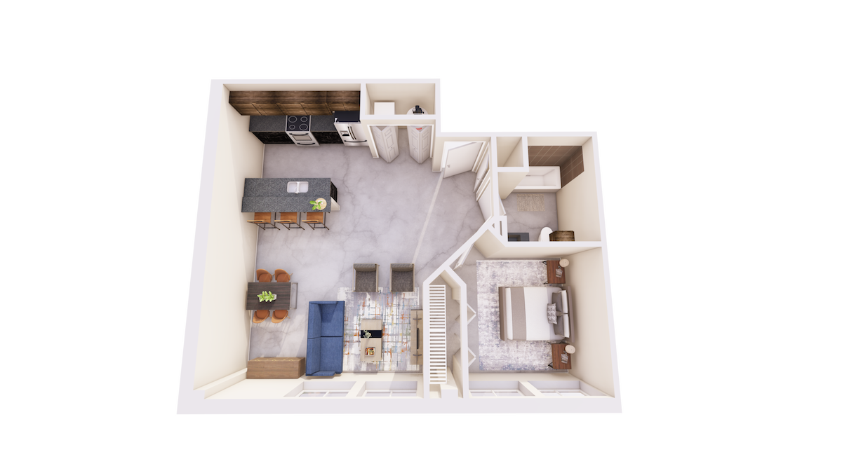 Floorplan diagram for E1, showing 1 bedroom