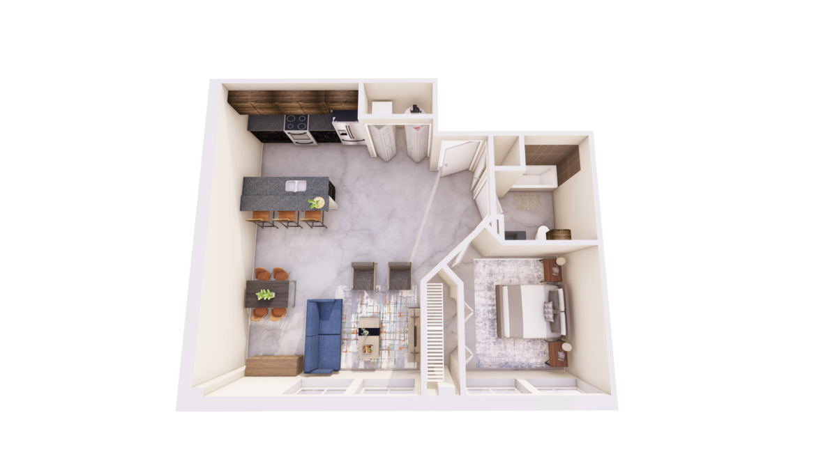 Floorplan diagram for E1, showing 1 bedroom
