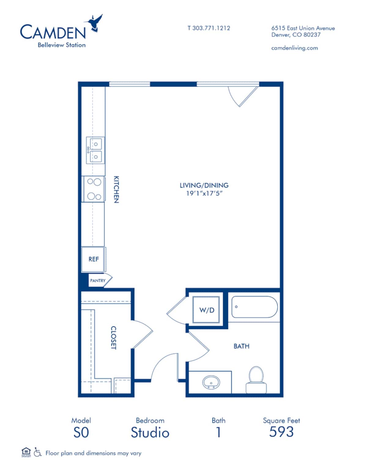 Floorplan diagram for S0, showing Studio