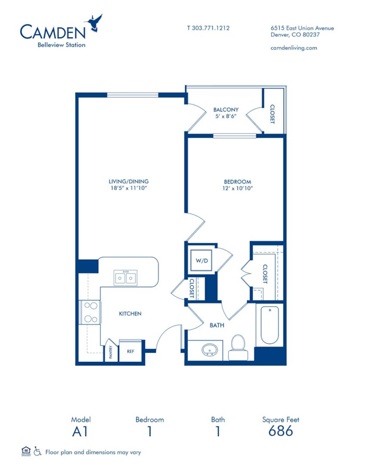 Floorplan diagram for A1, showing 1 bedroom