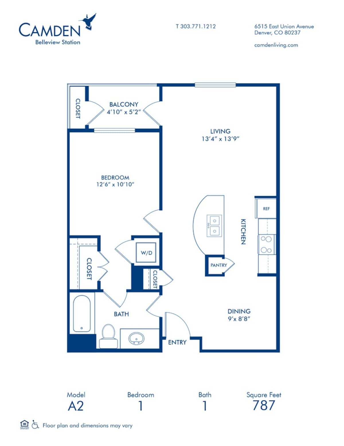 Floorplan diagram for A2, showing 1 bedroom