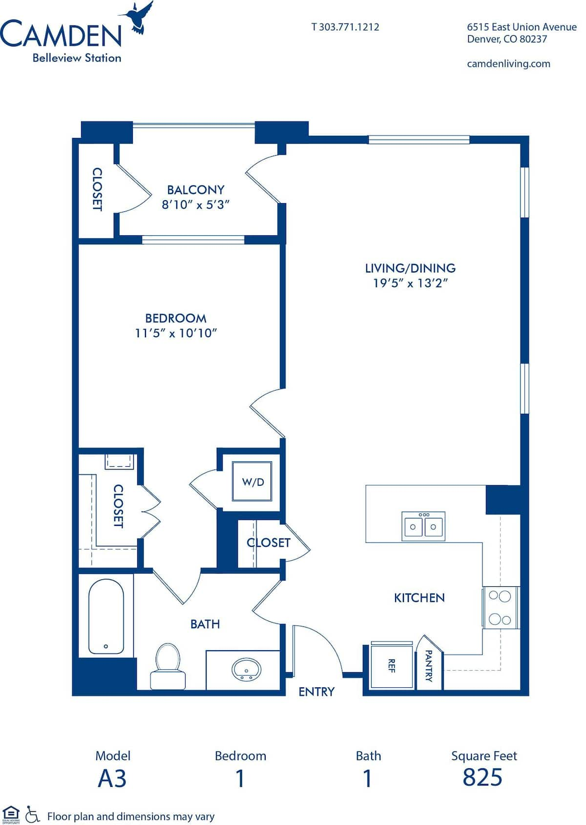 Floorplan diagram for A3, showing 1 bedroom