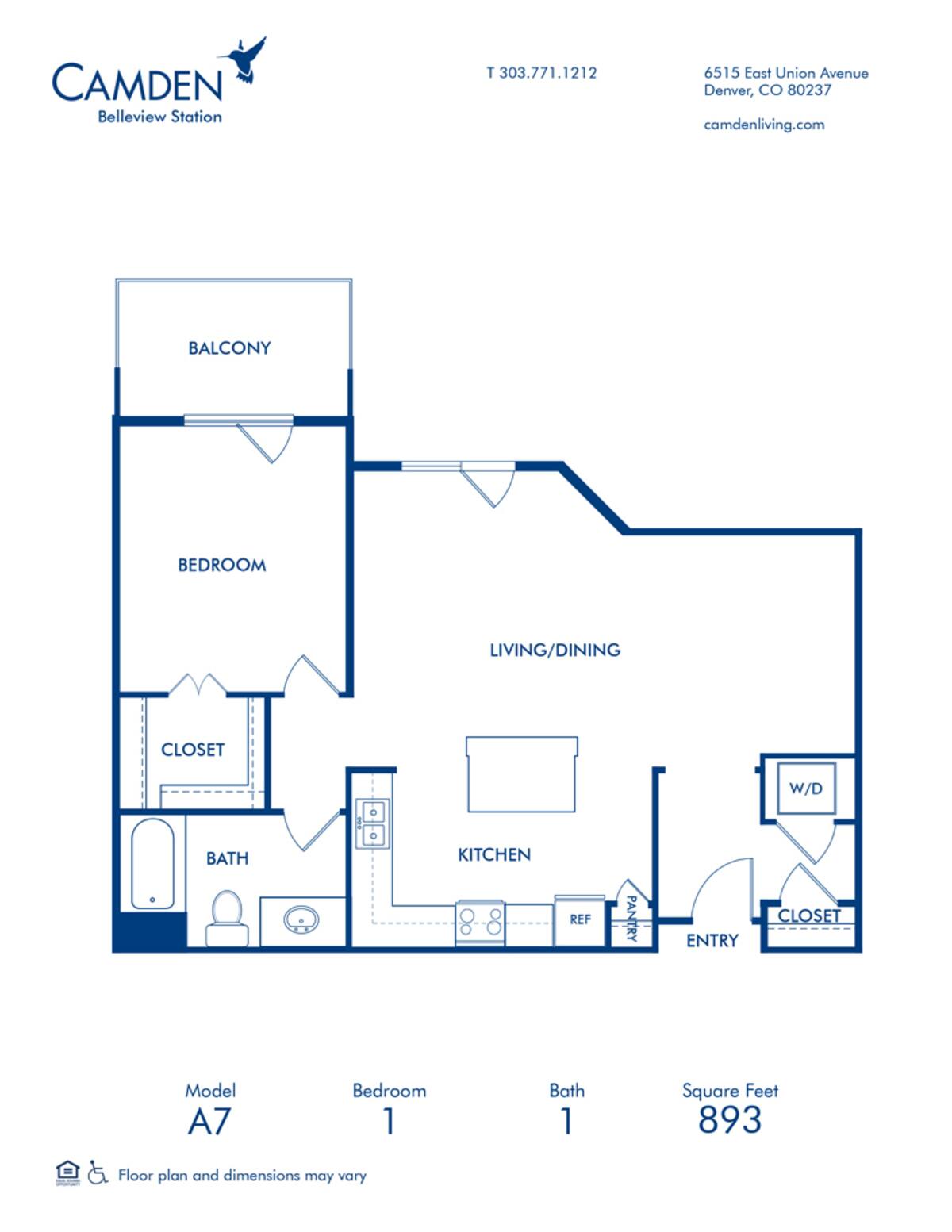 Floorplan diagram for A7, showing 1 bedroom