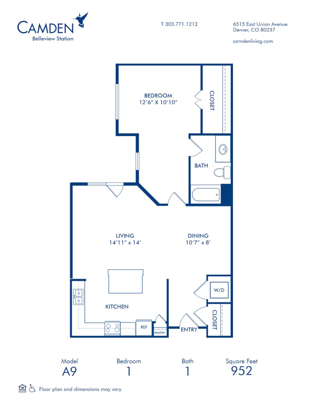 Floorplan diagram for A9, showing 1 bedroom