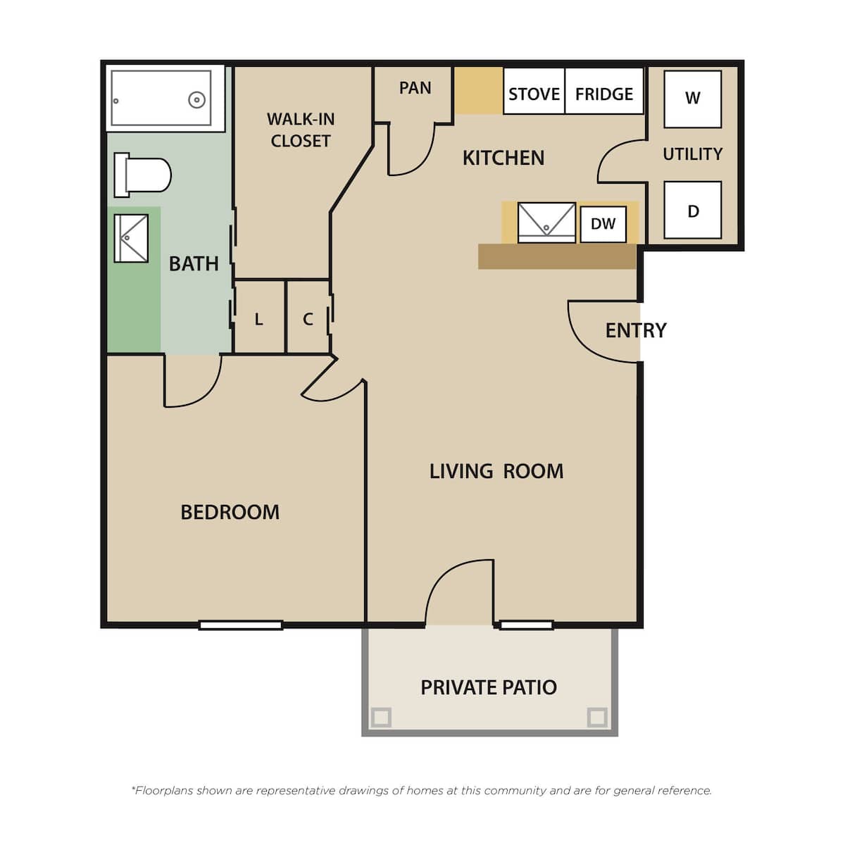 Floorplan diagram for PARK A1, showing 1 bedroom
