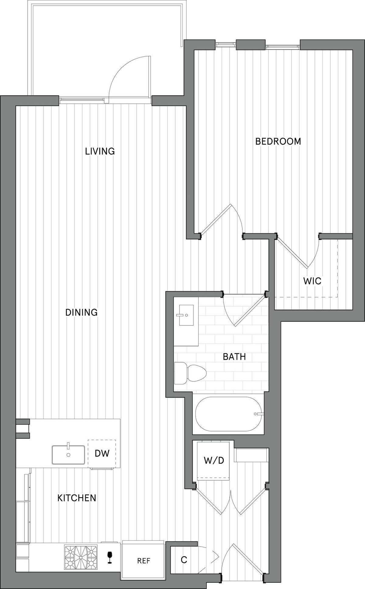Plano de 1B.B (muestra 1 dormitorio)